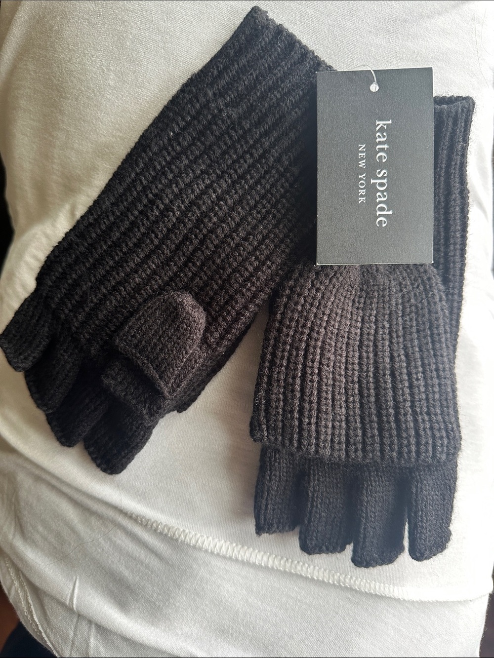 kate spade black knit convertible fingerless gloves